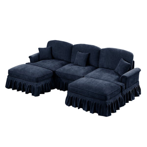 English Elm Classic Comfy Modular Sectional Sofa With Flared Arms, Removable Skirts & Movable Ottomans, Blue W3041S00257