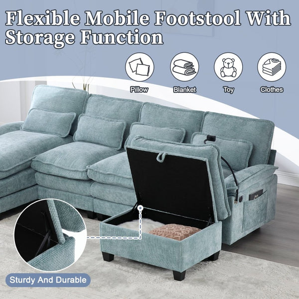 English Elm United We Win 106" U-Shaped Sectional Sofa With Ottoman, Usb Ports & Dual Side Pockets For Comfort W1568S00230-GIGA