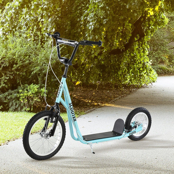 English Elm Aosom Youth Kick Scooter Steel Frame Adjustable Handlebar Inflatable Tires Dual Brake Blue W2225P217070
