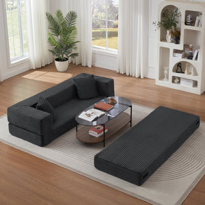 English Elm Modern Cord Fabric Convertible Sofa Sleeper Low Profile Square Frame for Apartments Dark Gray W3396P439849