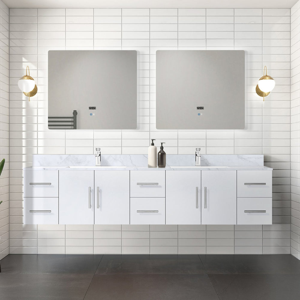 English Elm Glossy White Double Bath Vanity 84-in Width, Solid Wood Frame, Soft-Close Drawers, 6-Drawer Storage Elegance B2731P258547