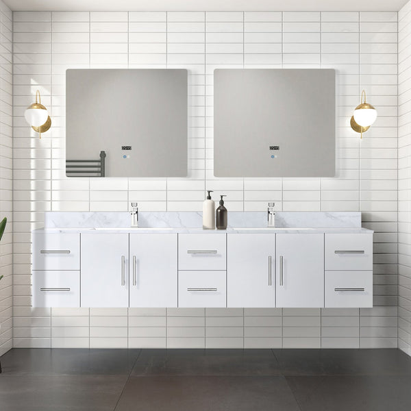 English Elm Glossy White Double Bath Vanity 84-in Width, Solid Wood Frame, Soft-Close Drawers, 6-Drawer Storage Elegance B2731P258547