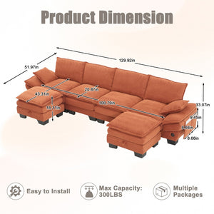 English Elm Sectional Modular Cloud Sofa Deep Corduroy Upholstered Comfort for Living Room Studio Orange W395S00135
