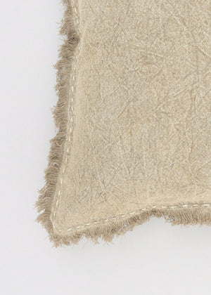 English Elm Stonewashed Linen Throw Pillow - Artisan Handworked Edges & Fringe, 22" X 22" - Boho Chic Accent B346P321243-GIGA