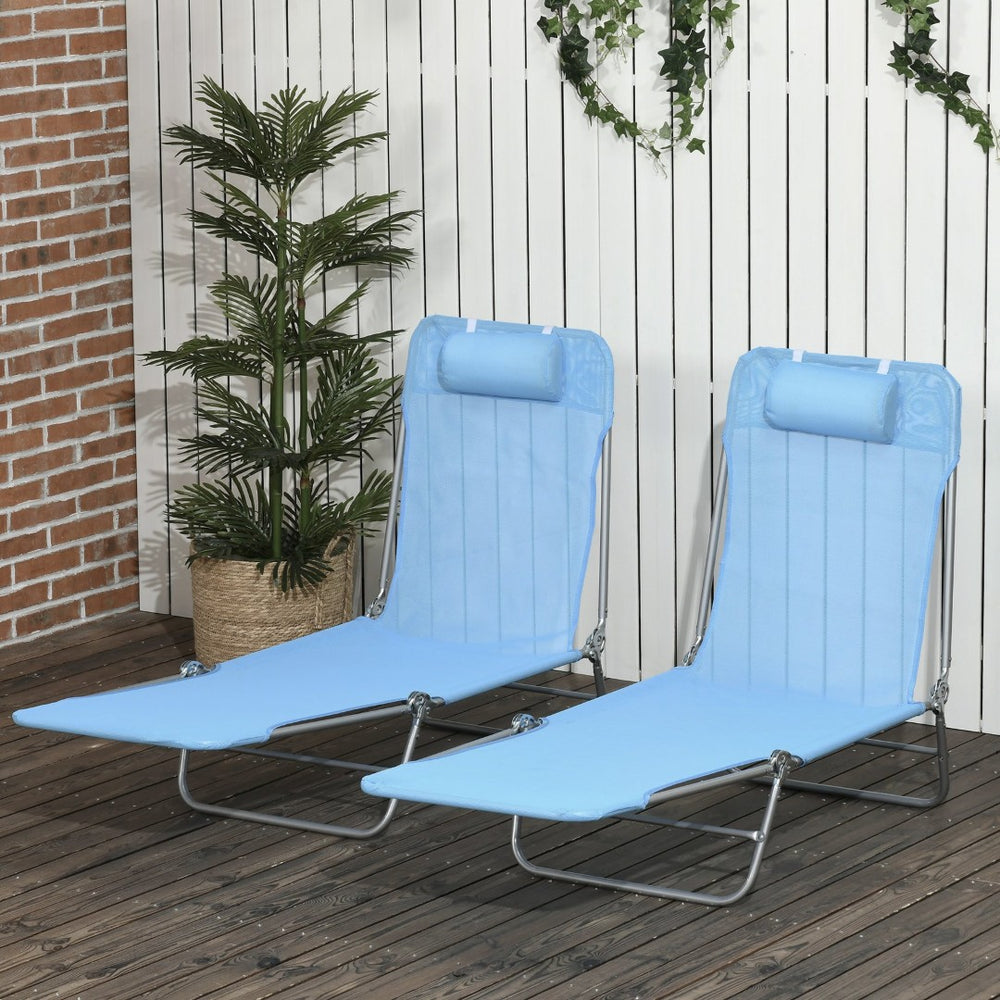 English Elm Outsunny Folding Mesh Outdoor Chaise Lounge Set of 2 with Reclining Back and Headrest W2225P174373