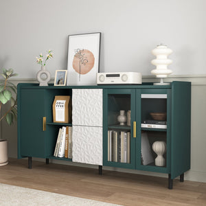 English Elm Modern Kitchen Pantry Storage Cabinet with Glass Doors, 55" Spacious Buffet for Coffee Bar, TV Stand Green W409P171576