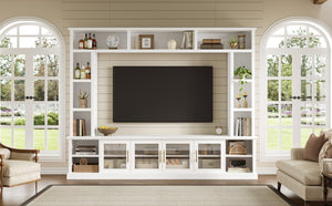 English Elm Entertainment Wall Unit with Glass Doors Open Shelving Mdf Living Room Storage White N710S688100K