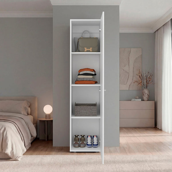English Elm White Slim Particleboard Storage Cabinet with Four Shelves for Small Bedroom or Hallway B062P483765