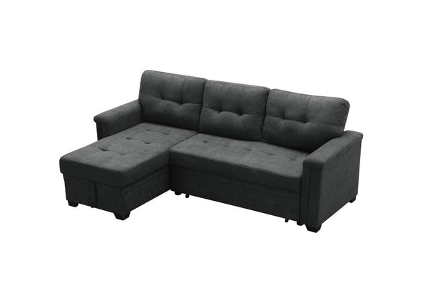 English Elm Aurora Woven Fabric Sleeper Sectional with Usb Charging Storage Chaise Living Room Dark Gray B2749S00179