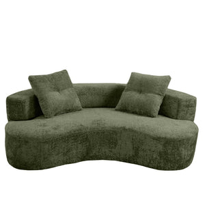 English Elm 79.5" Boucle Floor Sofa Seats Three with Cloud Soft Foam Core and Two Accent Pillows Green W5515P443762