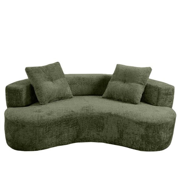 English Elm 79.5" Boucle Floor Sofa Seats Three with Cloud Soft Foam Core and Two Accent Pillows Green W5515P443762
