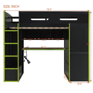 English Elm Full Size Gaming Loft Bed with Rgb Lighting Desk Wardrobe and Mdf Wood Frame LT000261AAG