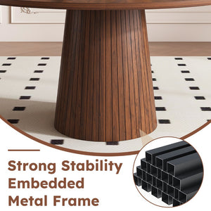 English Elm 47 Inch Round Marble Veneer Mdf Dining Table Seats Four with Slim Wood Strip Base Walnut W2700P404637