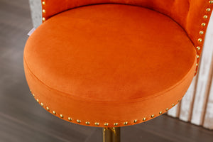 English Elm UNITED Velvet 360° Rotating Bar Chair with Diamond Stitching, Gold Frame, Plush Foam Seat, Adjustable Height Orange W1568P361721