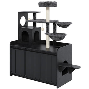 English Elm 50.6" Modern Cat Tower with Hidden Litter Enclosure Sisal Posts and Dual Hammocks N704P443505B