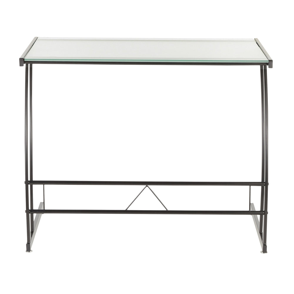 English Elm Sigma Contemporary Glass Desk with Black Metal Frame, Tempered Top, Sturdy Modern Home Office B202P223970