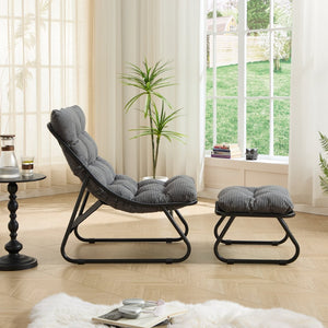 English Elm Patio Sling Recliner with Ottoman Steel Frame Corduroy Cushion Modern Lounge Chair W640P443413