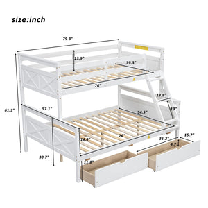 English Elm Twin Twin-over-Full Bunk Bed with Attached Ladder, Built-In Underbed Storage Drawers & Guardrail Safety Designed for Space-Saving Kids' Rooms White SM000119AAK-1