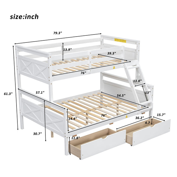 English Elm Twin Twin-over-Full Bunk Bed with Attached Ladder, Built-In Underbed Storage Drawers & Guardrail Safety Designed for Space-Saving Kids' Rooms White SM000119AAK-1