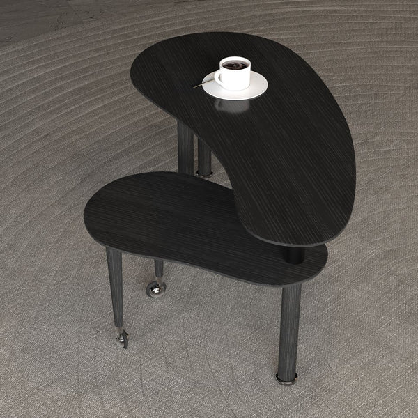 English Elm Contemporary rotatable cocktail table with 360° swivel top, sintered stone & MDF surface, space-saving design Black W2899P372752