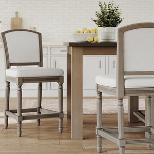 English Elm 26" Counter Stool Weathered Frame Woven Upholstery Turned Legs Kitchen Island Seating Gray B2751P436455