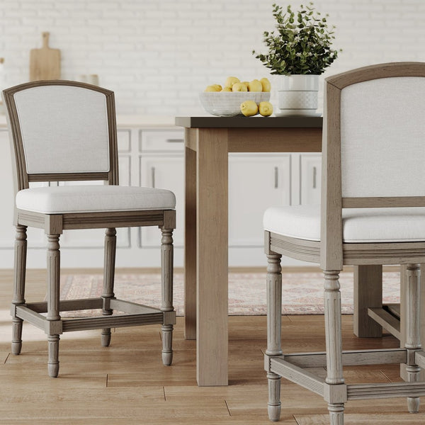 English Elm 26" Counter Stool Weathered Frame Woven Upholstery Turned Legs Kitchen Island Seating Gray B2751P436455