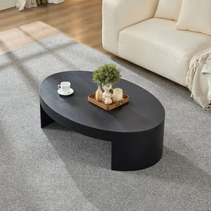 English Elm Modern Oval Mdf Coffee Table with Drawer Natural Matte Finish for Living Rooms Black W2085P399023