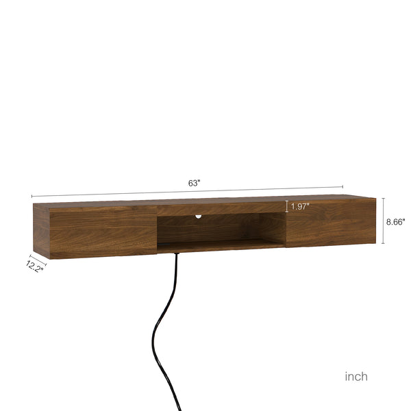 English Elm Floating TV Stand Wall Mounted 63" Modern Wood Floating TV Cabinet with 16-Color LEDs, Cable Management, Large Storage and Easy Install W1321P330270