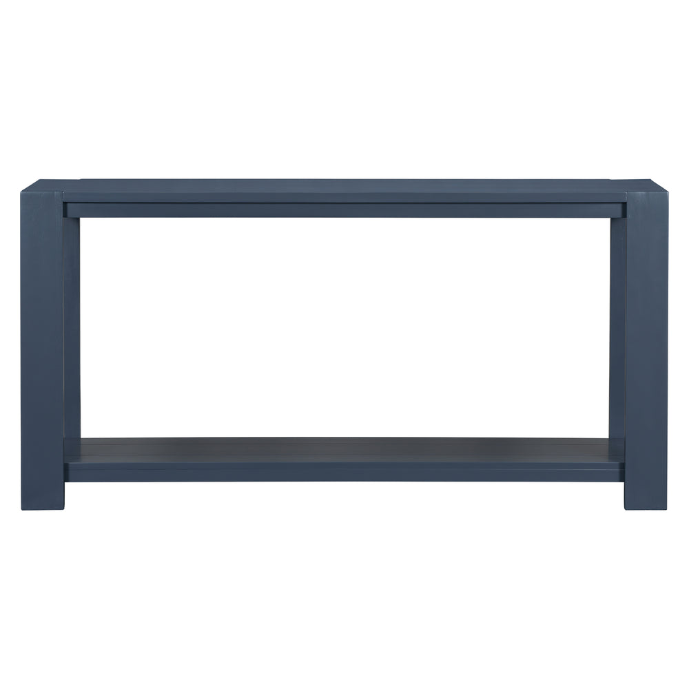 English Elm U_STYLE Minimalist Console Table with Bottom Shelf and Sturdy Four Legs, 63.8" Long Entryway Accent Navy Blue N711P173084V