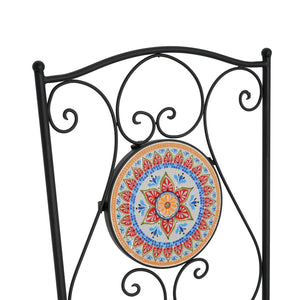 English Elm Christopher Knight Home® - Lambert Outdoor Chat Set Black & Red - Ornate Water-Shedding Ceramic Tile Seats, Iron Frame Patio Elegance N775P215527B