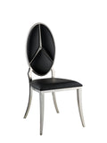 Elegant Black Side Chairs with Scalloped Design, Stainless-Steel Frame, PU Upholstery - Set of 2