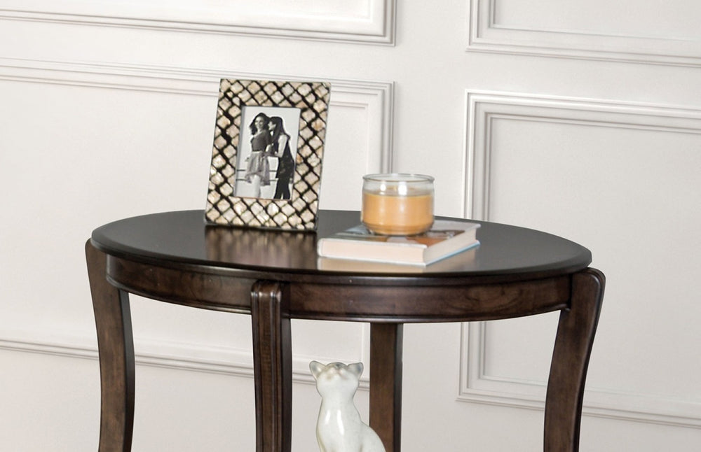 English Elm Traditional Oval End Table With Open Shelf - Elegant Walnut Finish & Curved Legs For Timeless Decor B2741P361122-GIGA