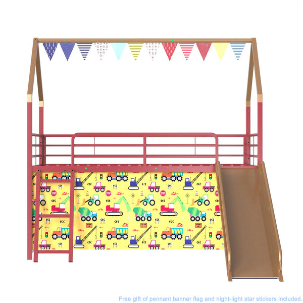 English Elm Jack Metal Junior Loft Bed With Slide & Superhero Curtains – Space-Saving Fun For Kids' Rooms! B083P354667