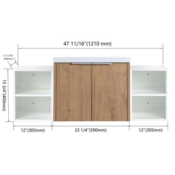 English Elm 48 Inch Wall Mounted Bathroom Vanity with Resin Sink, Soft-Close Doors, Metal Handles, Storage—Durable Eco Plywood Imitative Oak W999S00184