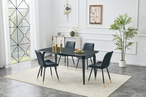 English Elm Modern Sintered Stone Rectangular Dining Table with Gold Accent Metal Base W3493S00015
