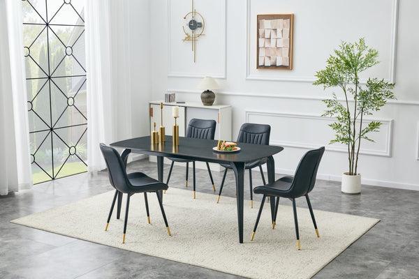 English Elm Modern Sintered Stone Rectangular Dining Table with Gold Accent Metal Base W3493S00015
