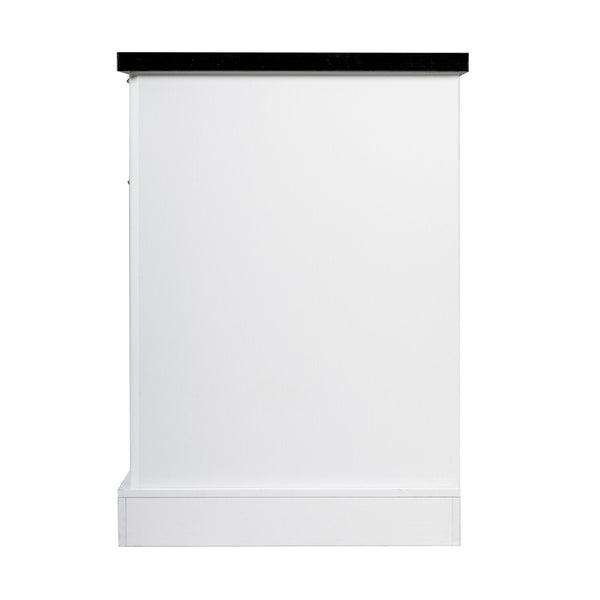 English Elm 55" Fluted White Computer Desk with Power Outlet Pegboard Cabinet and Keyboard Tray W2917P396008