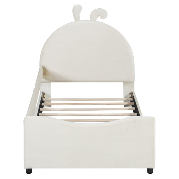 English Elm Twin Velvet Daybed with Sculptural Rabbit Ear Headboard for Kids or Guest Rooms Beige N737P380205A