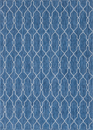 Unique Loom Outdoor Trellis Links Trellis Machine Made Trellis Rug Blue, Ivory/Navy Blue 8' 0" x 11' 4"