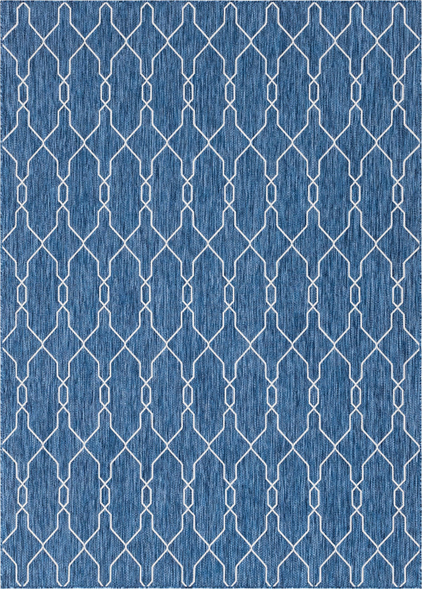 Unique Loom Outdoor Trellis Links Trellis Machine Made Trellis Rug Blue, Ivory/Navy Blue 8' 0" x 11' 4"