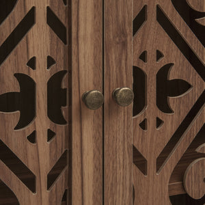 English Elm 4 Door Cabinet with Drawer, Anti-Topple Safety, 4 Adjustable Shelves, Metal Hinges, Compact 43" L W688P179032