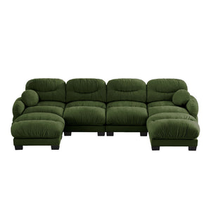 English Elm Pleated Chenille U-shape Modular Sectional Sofa with Ottomans and Ergonomic Foam Cushions Green W5656S00054