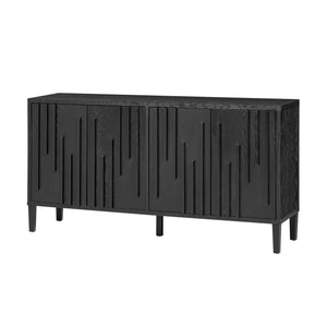 English Elm U_Style 59.8" 4-Door Sideboard with Solid Ash Veneer, Hidden Handles, Spacious Buffet Storage for Home Black N711P290714B