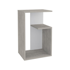 English Elm Side Table 25" H With 2 Open Shelves - Modern Gray Wash Design For Small Spaces & Versatile Use B097P296862-GIGA