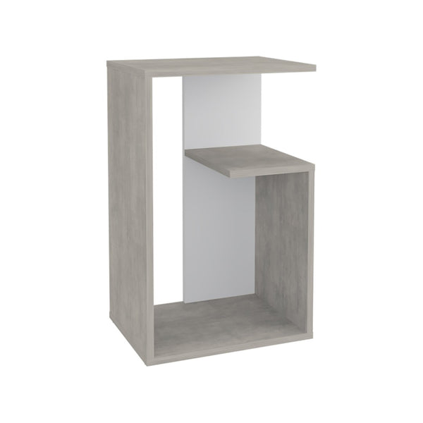 English Elm Side Table 25" H With 2 Open Shelves - Modern Gray Wash Design For Small Spaces & Versatile Use B097P296862-GIGA