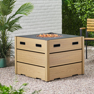 English Elm Christopher Knight Home® - Outdoor 31" WPC Base Square Propane Fire Pit with 40,000 BTU Lightweight Concrete Top & Tank Space Brown 69741.00WPCBRNBSE-40K_69741.00TOP-40K