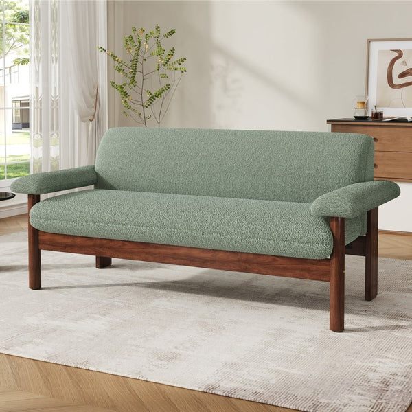 English Elm Modern Berber Fleece 2 Seat Loveseat Rubberwood Base Plush Armrest Couch for Apartments Green N763S000050F