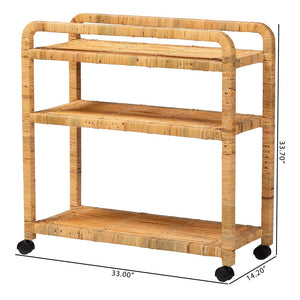English Elm Modern Rattan Woven Kitchen Cart with Three Open Shelves and Rolling Caster Base B2750P467695
