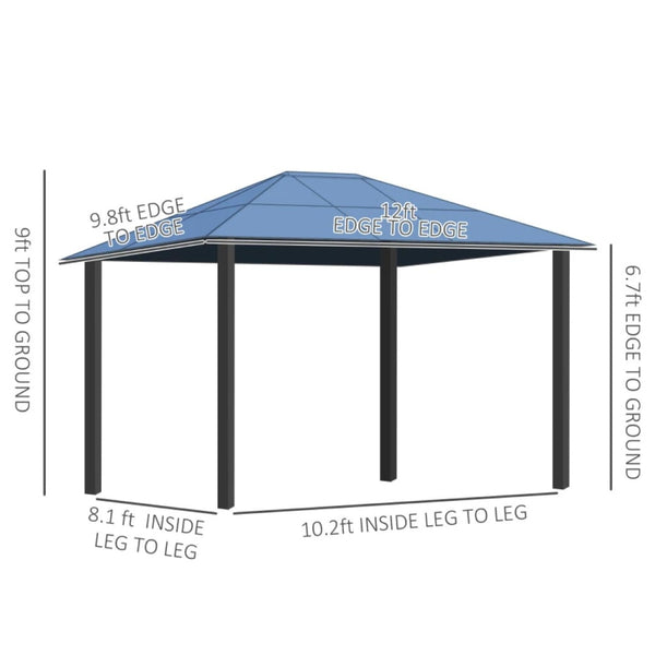 English Elm Gazebo Hardtop Outdoor Structure with Steel Roof Aluminum Frame and Privacy Curtains T3971S00181