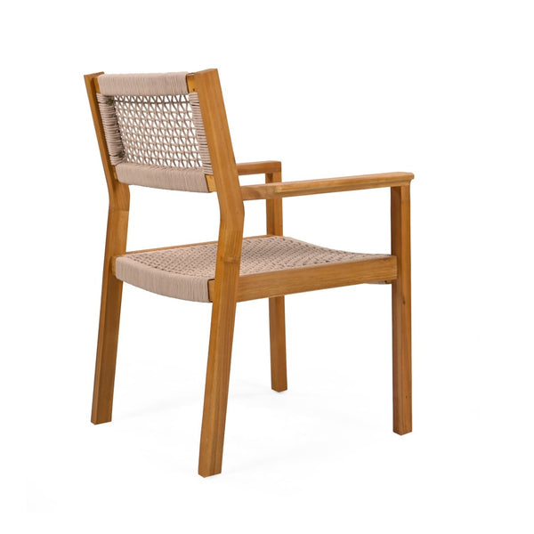 English Elm Braided Rope and Acacia Wood Dining Chair Set Coastal Farmhouse Woven Seating Pair N779P202840T